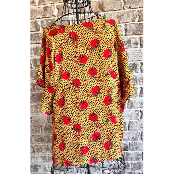 Umgee Leopard Print Top Poppies Small Flutter Sleeves Relaxed Festive US… - Picture 6 of 12